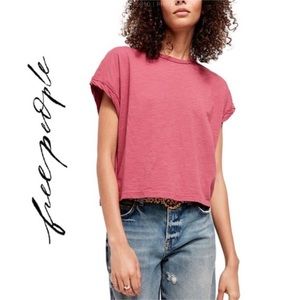 Free People Pink Boxy Oversized You Rock Crop Tee